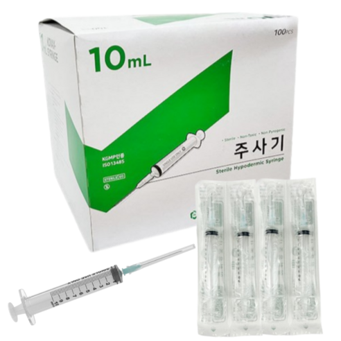 한국백신 일회용 주사기 10cc 23g 100p 멸균 개별포장 의료용 바늘, 1박스