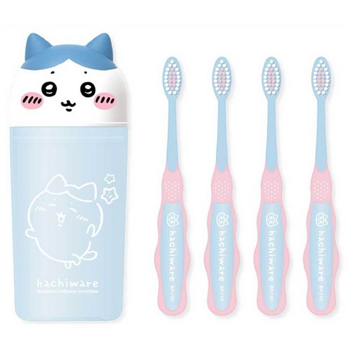 먼작귀 어린이 칫솔 4P 컵세트 하치와레 블루