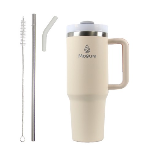 모굼 보온 보냉 대용량 손잡이 스텐 텀블러, 1개, 1200ml, 로즈베이지