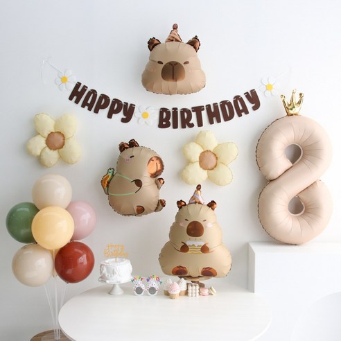 이벤트홀릭 카피바라 풍선 생일파티용품세트, 1개, 숫자풍선 8