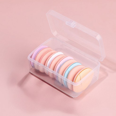 블루무역 미니 핑거 에어쿠션 물방울 퍼프 랜덤발송 10p + 케이스 세트, 1세트, 혼합색상