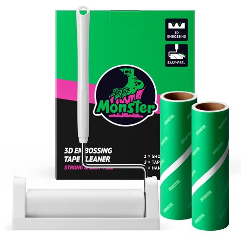 몬스터 초강력 사선컷팅 두툼한 괴물 돌돌이 테이프클리너 숏핸들+거치대+리필 2p, 1세트