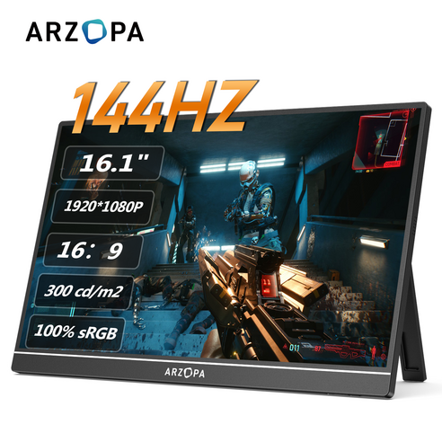 ARZOPA 아르조파 16.1인치 144Hz FHD 1080P 100%sRGB IPS 휴대용 게이밍 모니터 노트북 맥북 PS5 스위치용