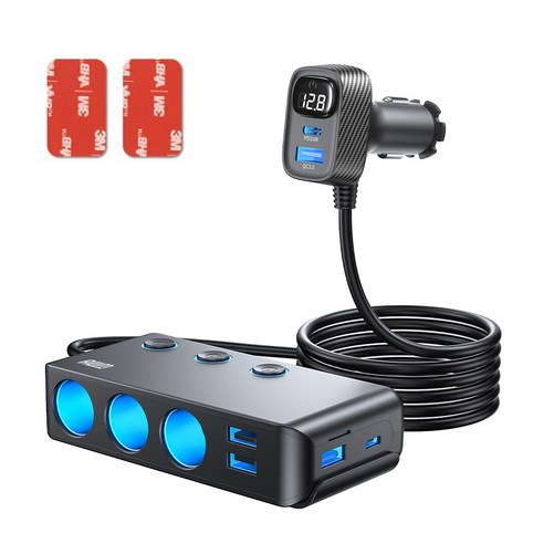아림 차량용 개별 스위치 3구 멀티 시거잭 소켓 초고속충전 120W 200W 6포트 볼트게이지 전압 표시, 블랙, HC67CPro X3 블랙, HC67CPro X3