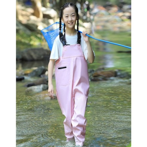 유 어린이 갯벌 체험 조개잡이 해루질 일체형 가슴 장화, 205, 핑크