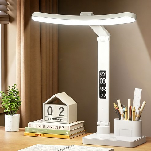 Axylon 시간 표시 LED 탁상등 펜꽂이 독서등 2000mah, 화이트