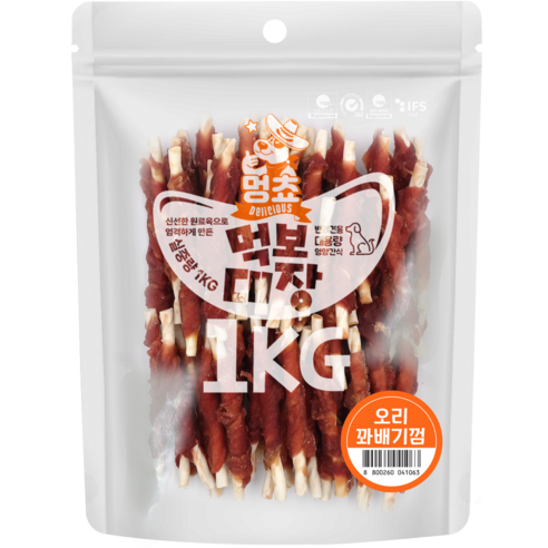 멍쵸 먹보대장 대용량 강아지간식, 1kg, 1개, 오리꽈배기껌