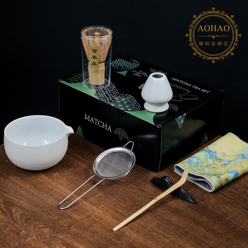AOHAO 말차 도구 1/4/7 PCS 세트 MATCH WHISK 차선 차선립 다완, 6세트, 밝은 화이트7PCS
