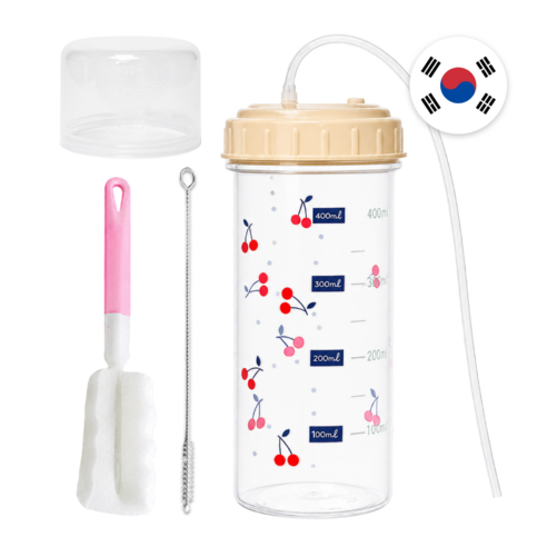 에밀든 환자용 누워서 마시는 국산 실리콘 빨대 물병 세트, 소프트베이지+솔, 1세트, 500ml