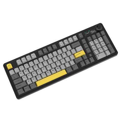 에이재즈 AK980 V2 3모드 스크린 RGB DIY 무선 키보드, 블랙 + 그레이 + 옐로, 마이야르 축, 제조사축