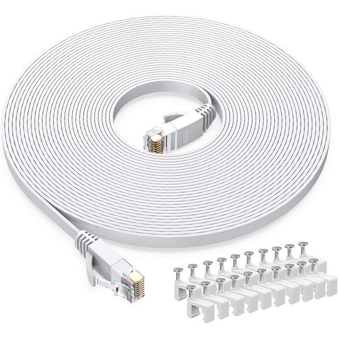 CAT6 기가비트 랜케이블 평평한 슬림 랜선 구름 방지 인터넷 랜선 Oricean 10Gbps 고속 통신 노이즈 차단, 15m, 1개, 하얀색