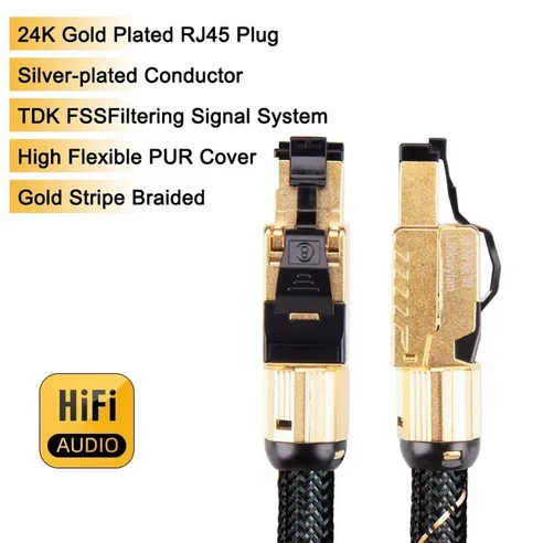 Linkwylan Hifi Studio Cat8 이더넷 은빛 케이블 FTP8 Gold RJ45 필드 플러그 하이엔드 네트워크 ...