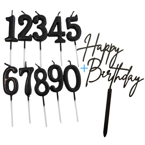 기억의소품 블랙 숫자초 올넘버(0~9) 세트+생일토퍼 세트, 1개, 35g, 무향
