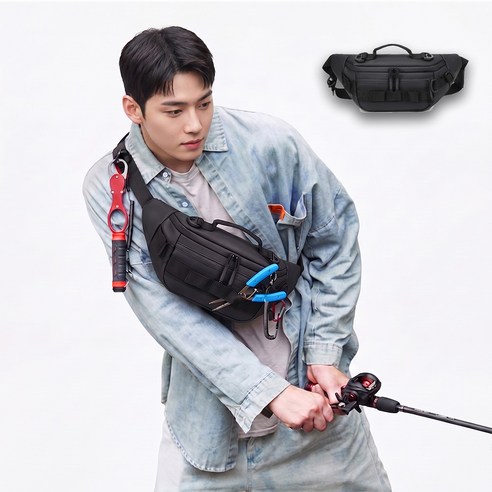 힙색 방수 멀티포켓 대용량 낚시보조가방, 블랙
