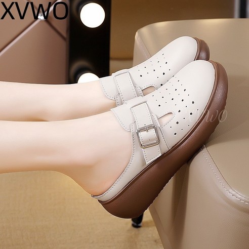 XVWO 여성용 반슬리퍼 통기성 좋은 절개 디자인 평평한 바닥 여름 외출용 반드래곤 신발 편안한 반슬리퍼