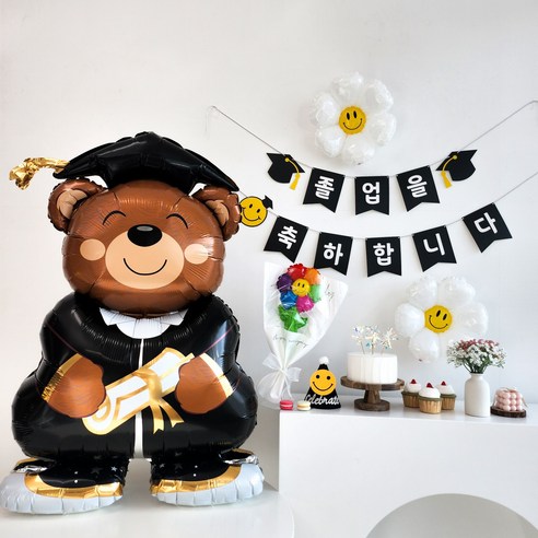 Benteuholrik Joleop Patiyongpum Seutaendingpungseon Raendeu Set , 1 Pack , 02. Haksamo Gomdol Set (이벤트홀릭 졸업 파티용품 스탠딩풍선 가랜드 세트, 1개, 02.학사모 곰돌이 세트)