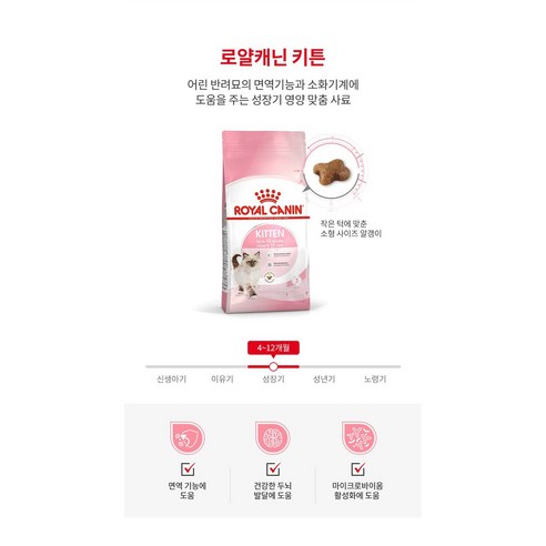 로얄캐닌 고양이 키튼 400g 1.2kg 4kg 10kg + 사은품 건사료 100G 증정 랜덤발송 이미지 2