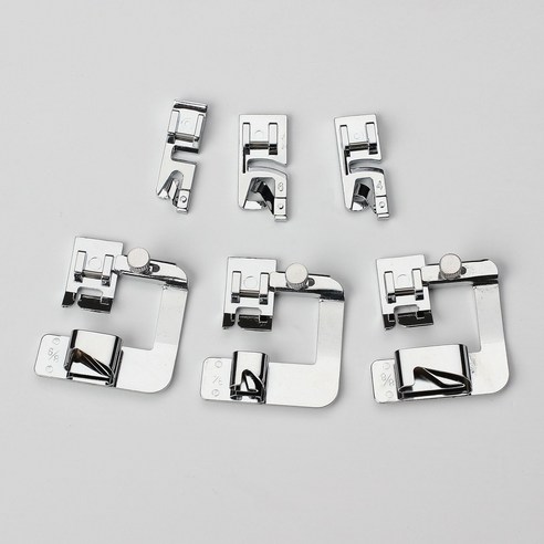 롤링 헴 프레셔 풋 키트 가정용 재봉틀 호환 믹싱 기능 포함 6pcs, 1세트, 실버