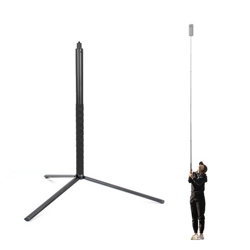 오토케 최대 3m 확장형 인비저블 셀피스틱 삼각대 세트 5단 롱 셀카봉 인스타360 X5 X4 고프로 오즈모 항공샷 부감, 블랙(단일색상), 1개, AC5300_T12L