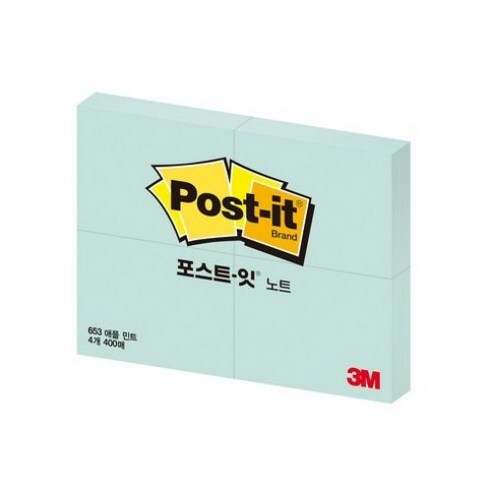 3M 포스트잇 4패드 미니 노트 653-4 (51mmx38mm), 민트, 1개, 400매