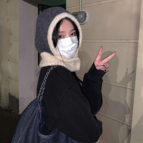 유유라키 따뜻한 니트 후드 넥워머 바라클라바 모자, 1개