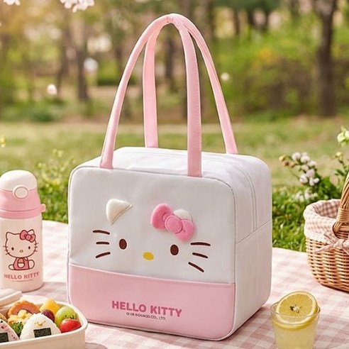 산리오 캐릭터 얼굴 보냉백 가방 헬로키티 유치원 초등 소풍 도시락 가방 런치백 피크닉, 1개, 핑크