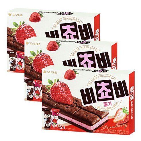 오리온 비쵸비 딸기, 125g, 3개 포장 박스와 내용물