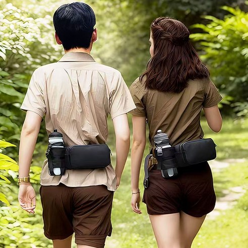 러닝벨트 힙색 방수 초경량 흔들림방지 물병수납 아웃도어 등산 남녀공용, 블랙, 1개