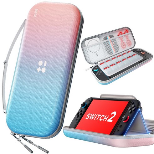 AITEWO 닌텐도 스위치 2 파우치 수납가방 휴대용 하드 케이스 충격 흡수, 핑크+블루 A형, 1개, Switch 2