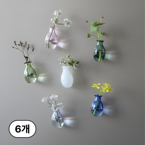 귀여운 미니 꽃병 마그네틱 냉장고 자석 6p 세트, 핑크+퍼플+화이트+딥그린+그린+블루