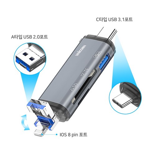 유니콘 OTG멀티카드리더기 A타입/C타입/5핀 USB3.1포트지원