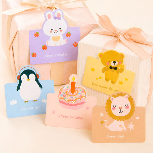 베리움 동물 친구 미니 생일카드, 20개, 혼합색상