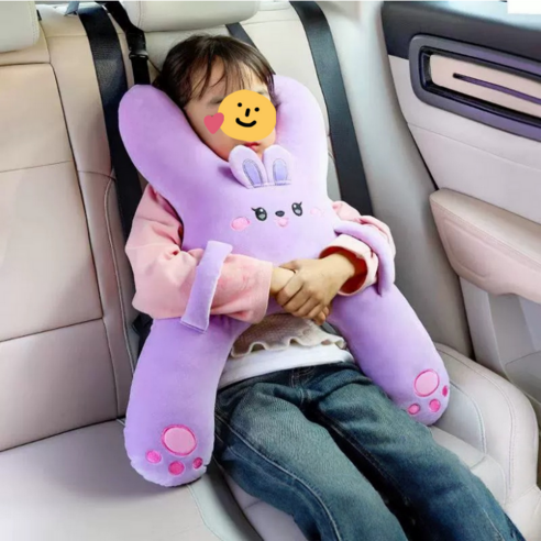 앨오앤지 차량용 안전벨트 인형 쿠션 목꺾임방지 쿠션, 1개, 보라(토끼)