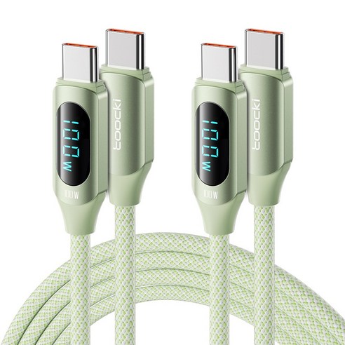 TOOCKI 알루미늄 합금으로 디스플레이 C-C 100w 고속 충전케이블, 1m, 그린, 2개