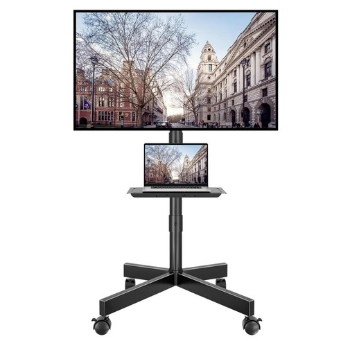 기울기 조절 가능한 이동식 TV 거치대 23~60형 LCD/LED TV에 적합한 바퀴 달린 이동형 스탠드 높이 조절 선반이 달린 휴대용 TV 카트 거실 침실 사무실에 사용 가, 1개, 검은색