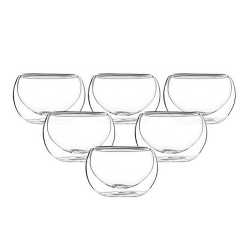 57도씨 이중 내열유리 유리잔 50ml 6P 찻잔 세트, 투명, 이중유리 찻잔 6P, 1세트