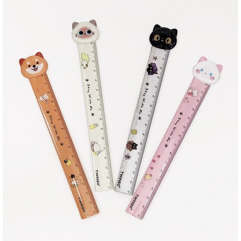 MDC 강아지와고양이 얼굴자 4종 15cm 사무용자, 1개, 2종(시바견+샴고양이)