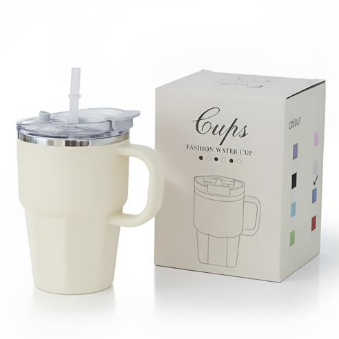 휴이즈 보온보냉 스텐 머그 텀블러, 크림, 1개, 600ml