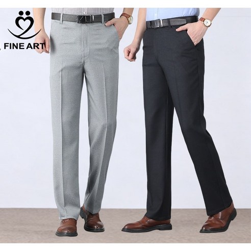 FINE ART 1+1 중년 남성 정장바지 여름 얇은 빅사이즈 구김 방지 슬림핏 스판 정장바지
