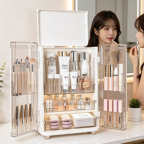 폴라도레 대형 화장품 보관함 메이크업 수납함 화장대 정리함, 1개, 화이트