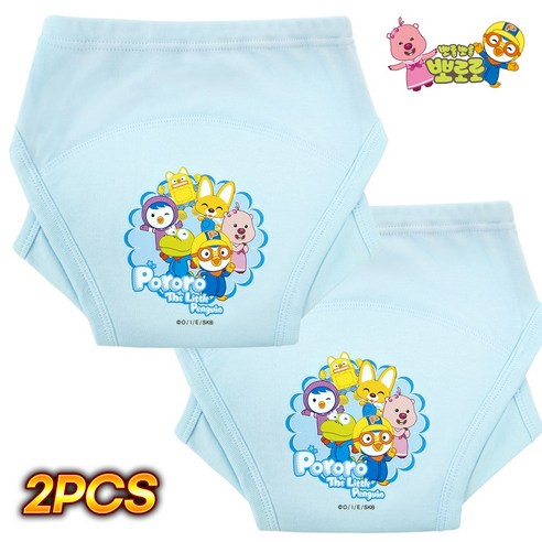 화영탈렌트 뽀로로 유아 샘방지 순면 배변 훈련 팬티 2P, 2개, 블루