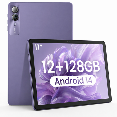 11인치 태블릿PC Android / 12GB+128GB / 12000mAh / 멀티태스킹 빠른 속도 / 강력 퍼포먼스 / SIM 지원 / 업무 학습 인강용 / OTT 최적화, 보라색, 128GB, Wi-Fi + 셀룰러