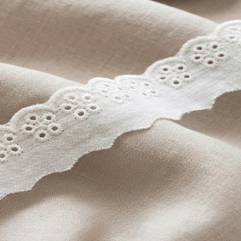 모니크 면 레이스 면레이스 면자수레이스 폭2.4cm 270cm 450cm 내추럴 자수 레이스리본 레이스리본끈 토션레이스 레이스테이프 원단 리본레이스 자수레이스 리본레이스 레이스원단, 1개, 내추럴 270cm