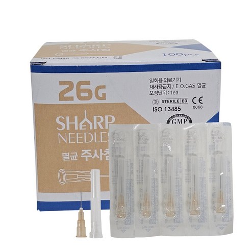 용창 멸균 주사침 26G x 13mm 100개입 EO멸균 일회용주사바늘, 1박스