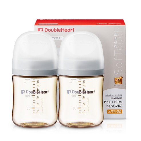 더블하트 모유실감 3세대 PPSU 모먼트 젖병 트윈팩(젖꼭지미포함), 새벽그레이, 160ml, 1세트