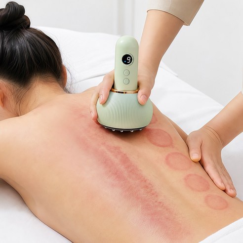 흡착식 괄사 마사지기 무선 진공 온열 안마기 부항 마사지기 흡입 진공 9단계 조절, 그린