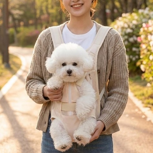 슬러피 강아지 앞으로매는 가방 애견포대기 이동 슬링백, 1개, 아이보리