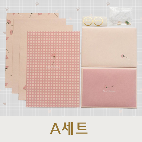 에쉬울프 감성 편지지 세트 플라워 레터지 봉투 스티커 로맨틱 리본 문구세트 6종, 3팩, A세트