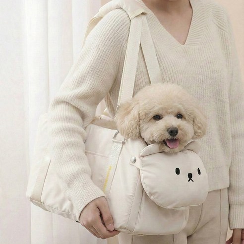 푸키 강아지 이동가방 애견 차량용 콘솔 카시트 가방, 1개, 아이보리