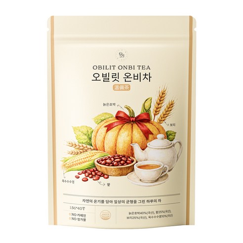오빌릿 온비차 호박팥차 티백 붓기차 옥수수수염 보리 무카페인 차, 1개, 40개입, 1.5g
